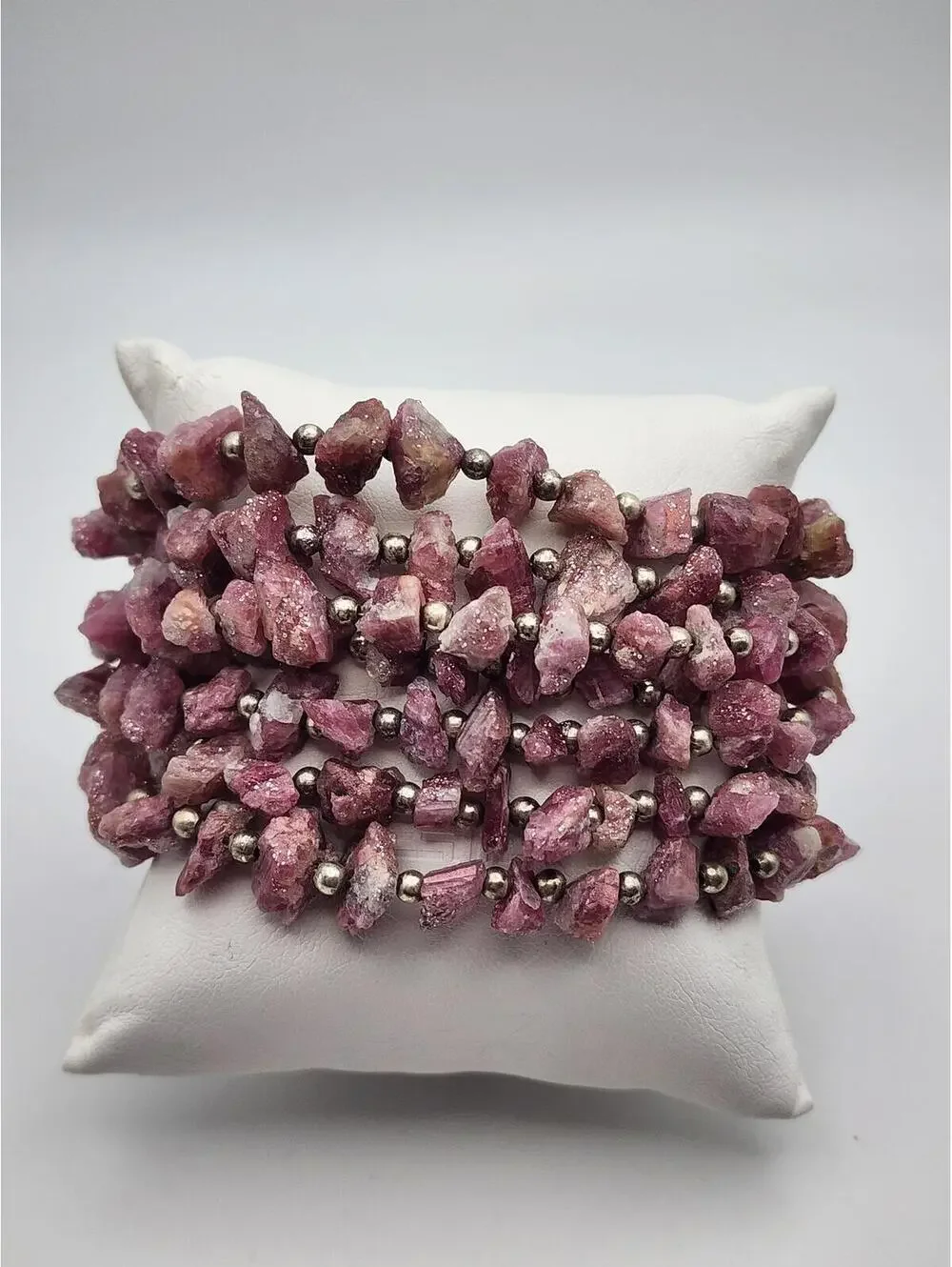 Chunky Pink Multi-Strand Rough Raw Tourmaline Bracelet with Rhinestone Clasp